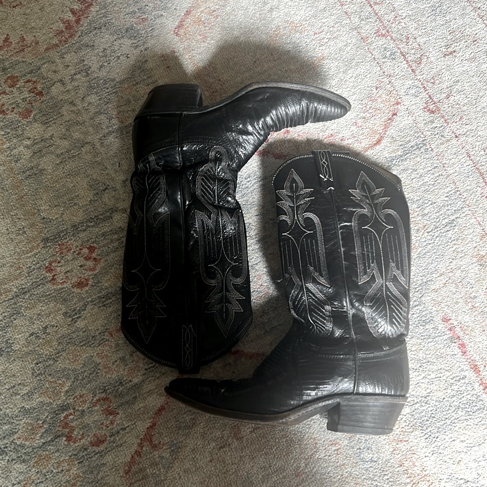 Vintage Dan Post black leather and crocodile cowboy boots.
